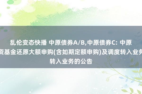 乱伦变态快播 中原债券A/B,中原债券C: 中原债券投资基金还原大额申购(含如期定额申购)及调度转入业务的公告