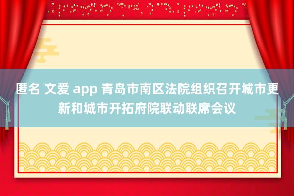 匿名 文爱 app 青岛市南区法院组织召开城市更新和城市开拓府院联动联席会议