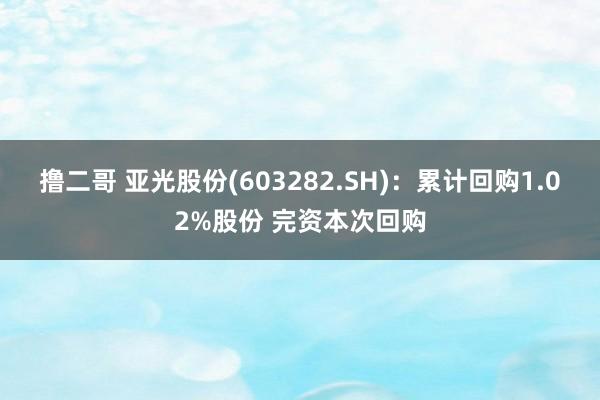 撸二哥 亚光股份(603282.SH)：累计回购1.02%股份 完资本次回购