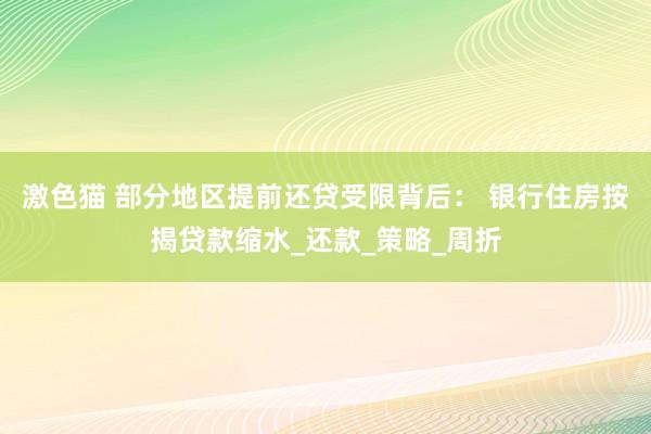激色猫 部分地区提前还贷受限背后： 银行住房按揭贷款缩水_还款_策略_周折